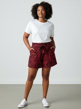 Terra & Sky Sweat Shorts Women's 0X 14W Dark Blue Red Floral Soft Casual